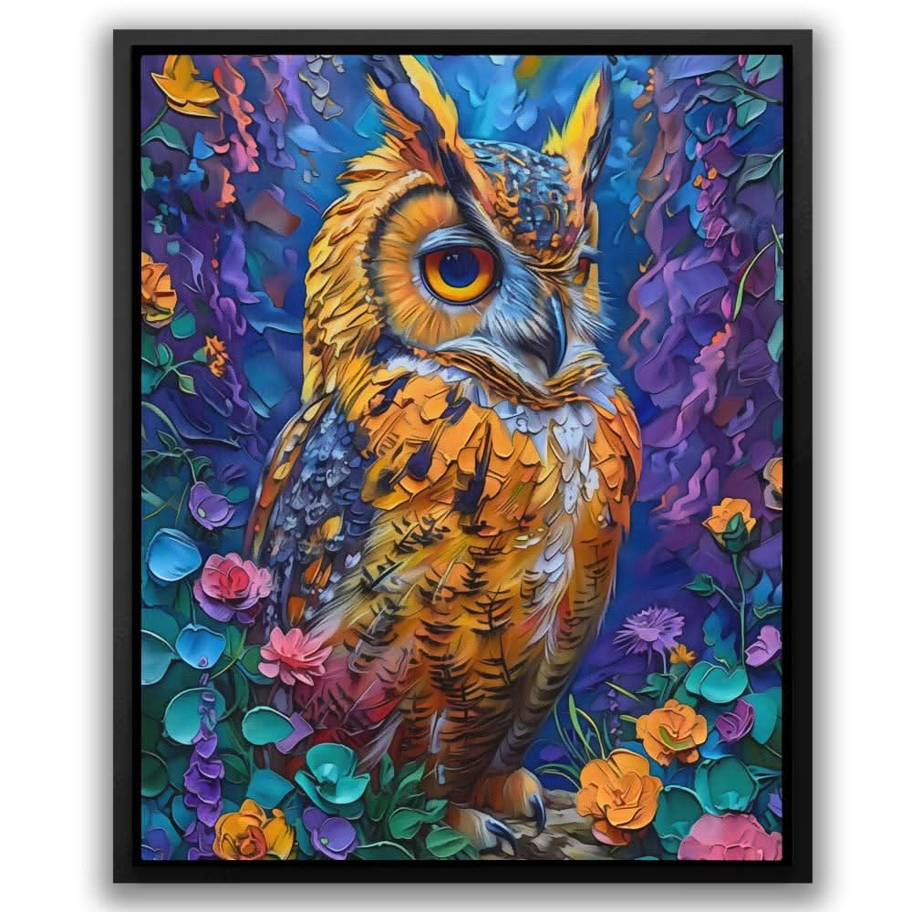 Heavenly Hues Owl - Modern Wall Art in Black Frame