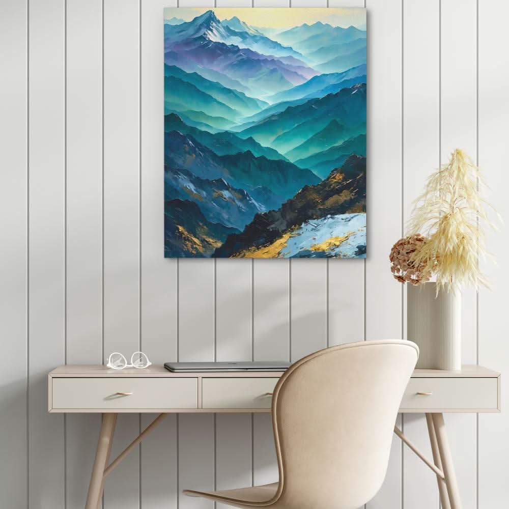 Heavenly Mountain Range - Abstract Wall Art in Black Frame