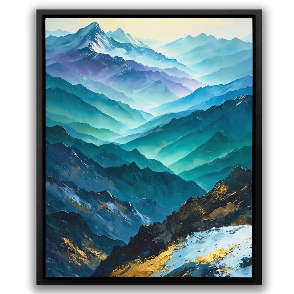 Heavenly Mountain Range - Mountain Wall Art in Black Frame