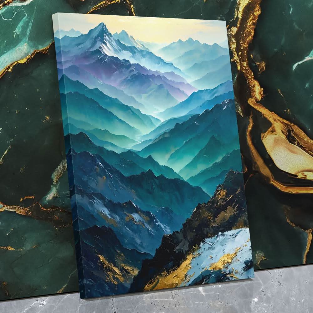 Heavenly Mountain Range - Abstract Green Canvas Wall Art