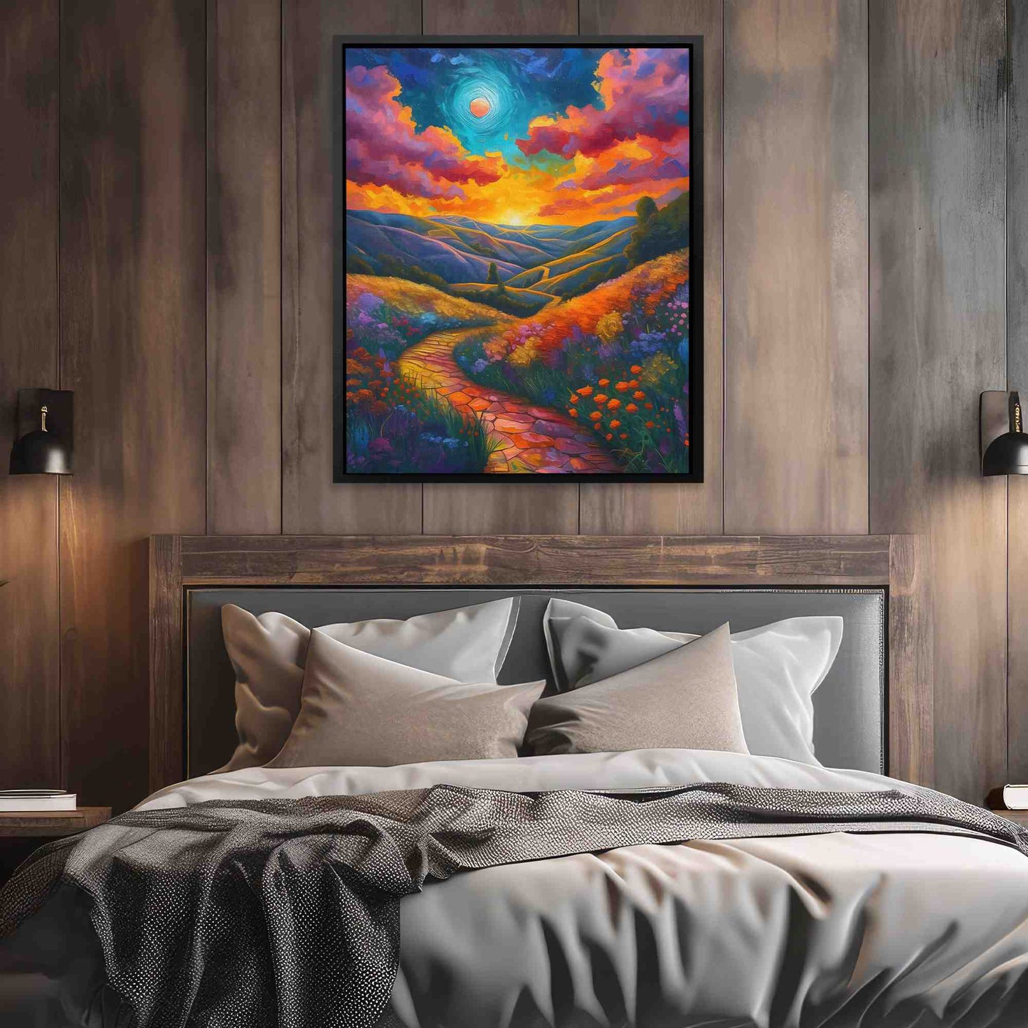 Heavenly Pathway - Floral Wall Art in Black Frame