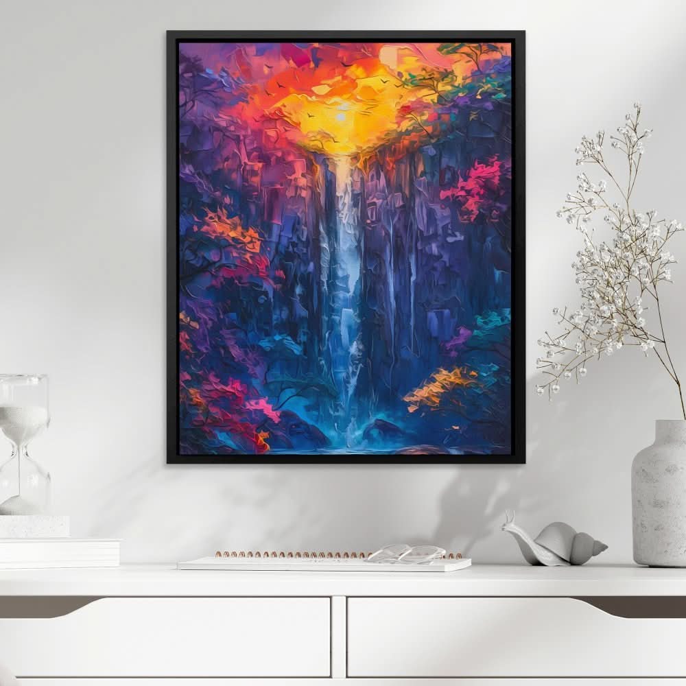 Heavenly Waterfall - Modern Blue Canvas Wall Art
