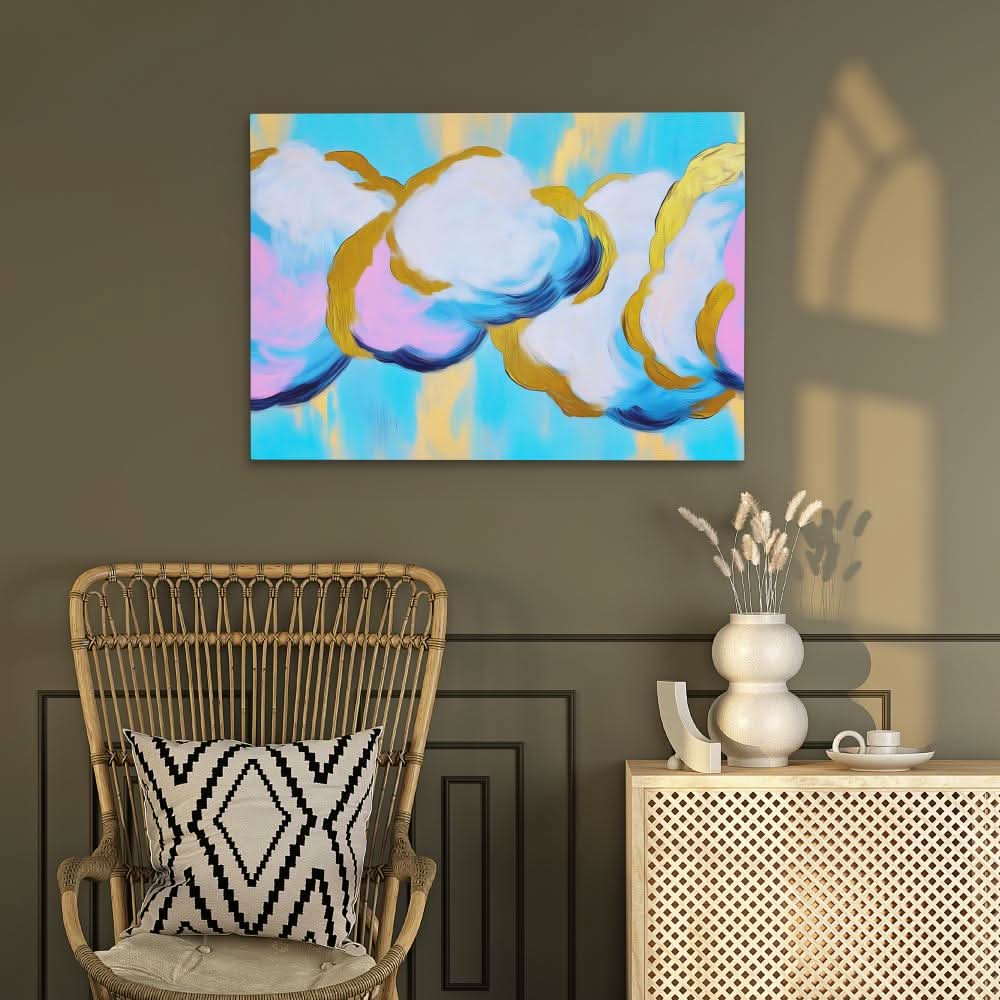 Heavens Clouds - Minimalist Gold Canvas Wall Art