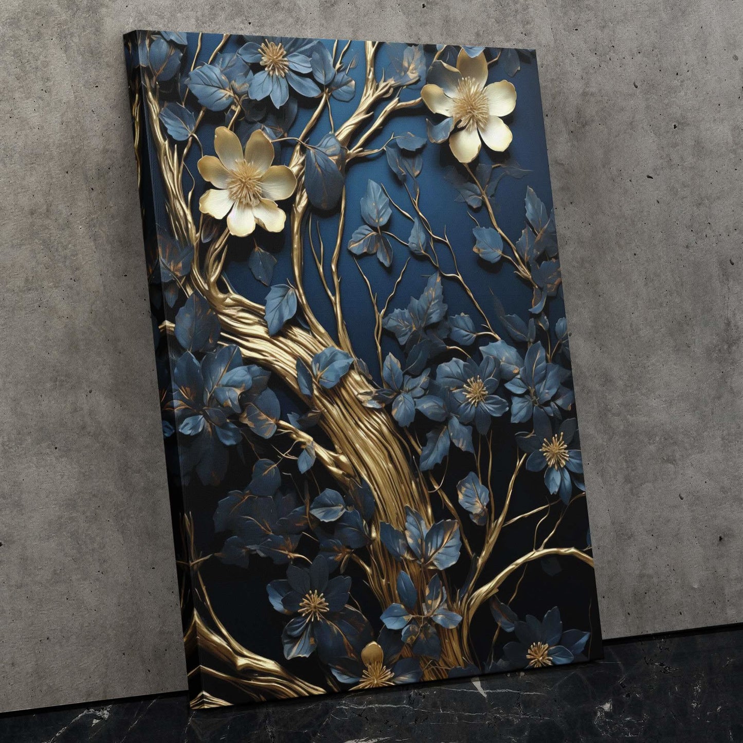 Hidden Garden - Black and Gold Flowers Canvas Print