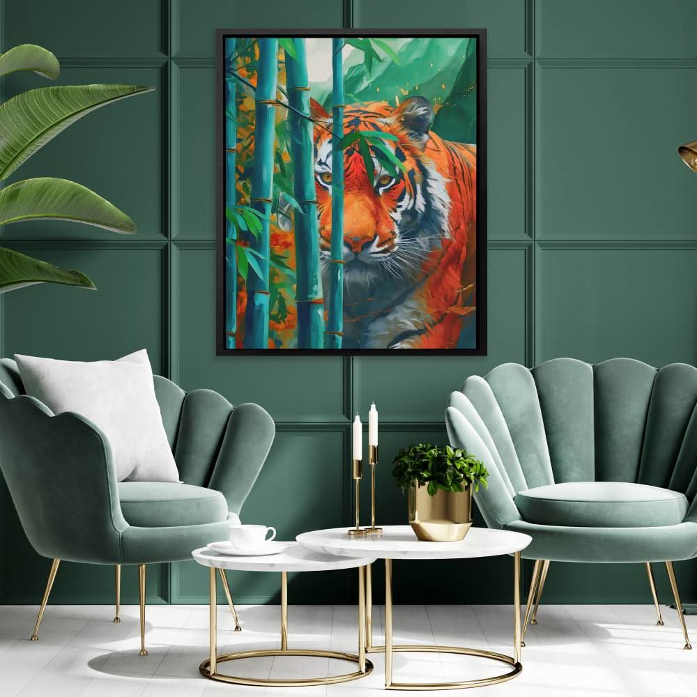 Hidden Tiger - Green Canvas Wall Art