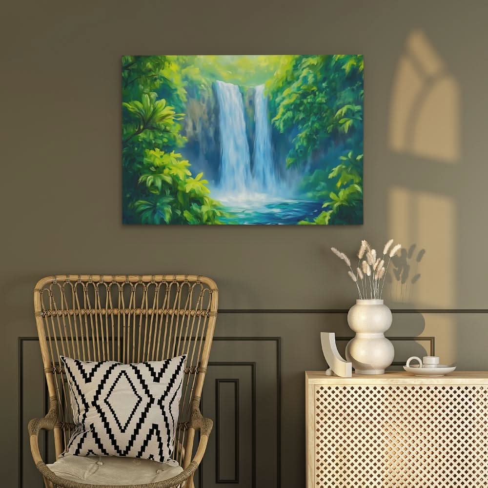 Hidden Waterfall - Blue Canvas Wall Art