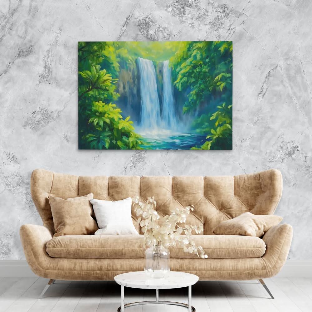 Hidden Waterfall - Blue Wall Art for Hallway