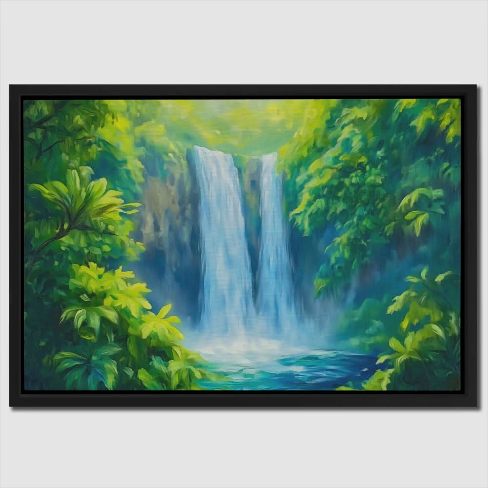 Hidden Waterfall - Jade Wall Art in Black Frame