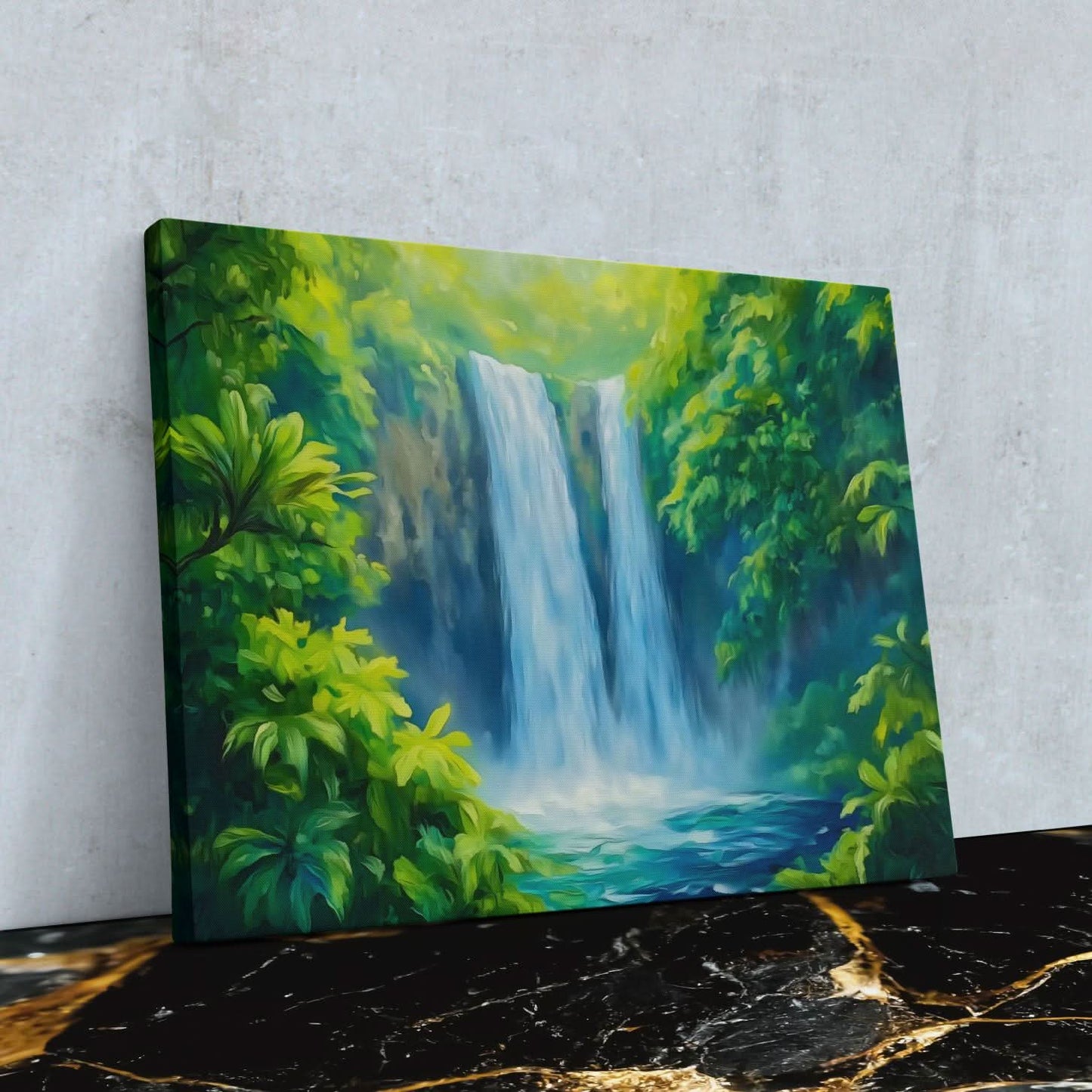 Hidden Waterfall - Blue Jade Canvas Print