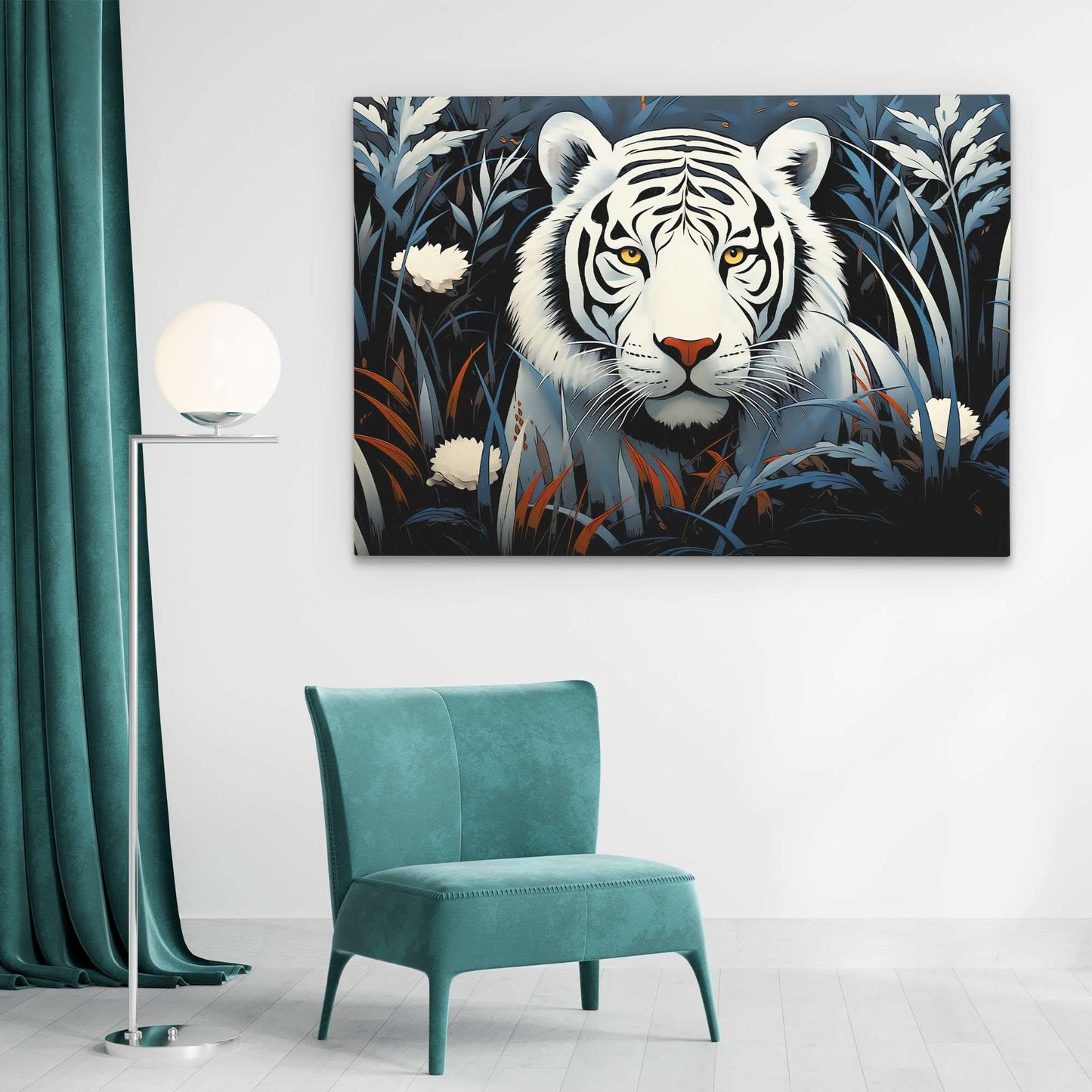 Hiding Tiger - Blue Wall Art for Living Room