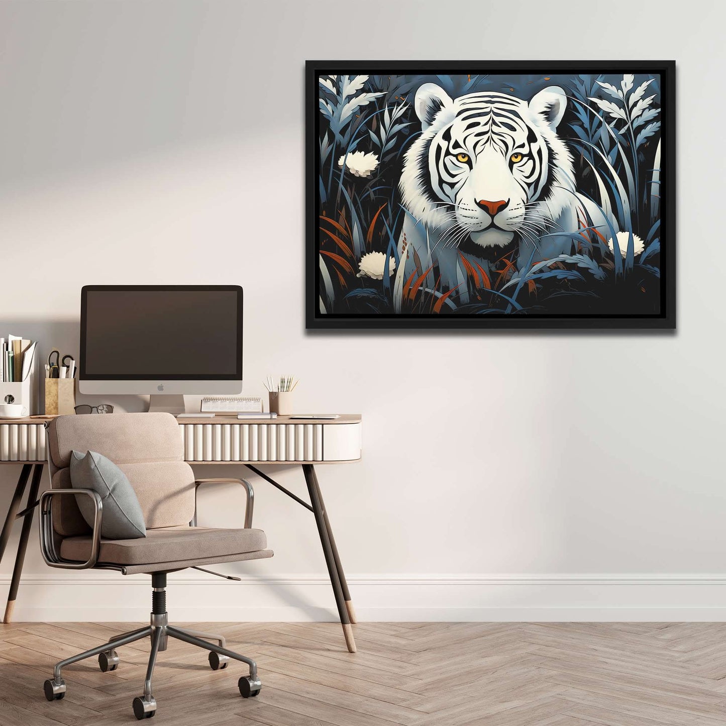 Hiding Tiger - Blue Big Cat Canvas Print