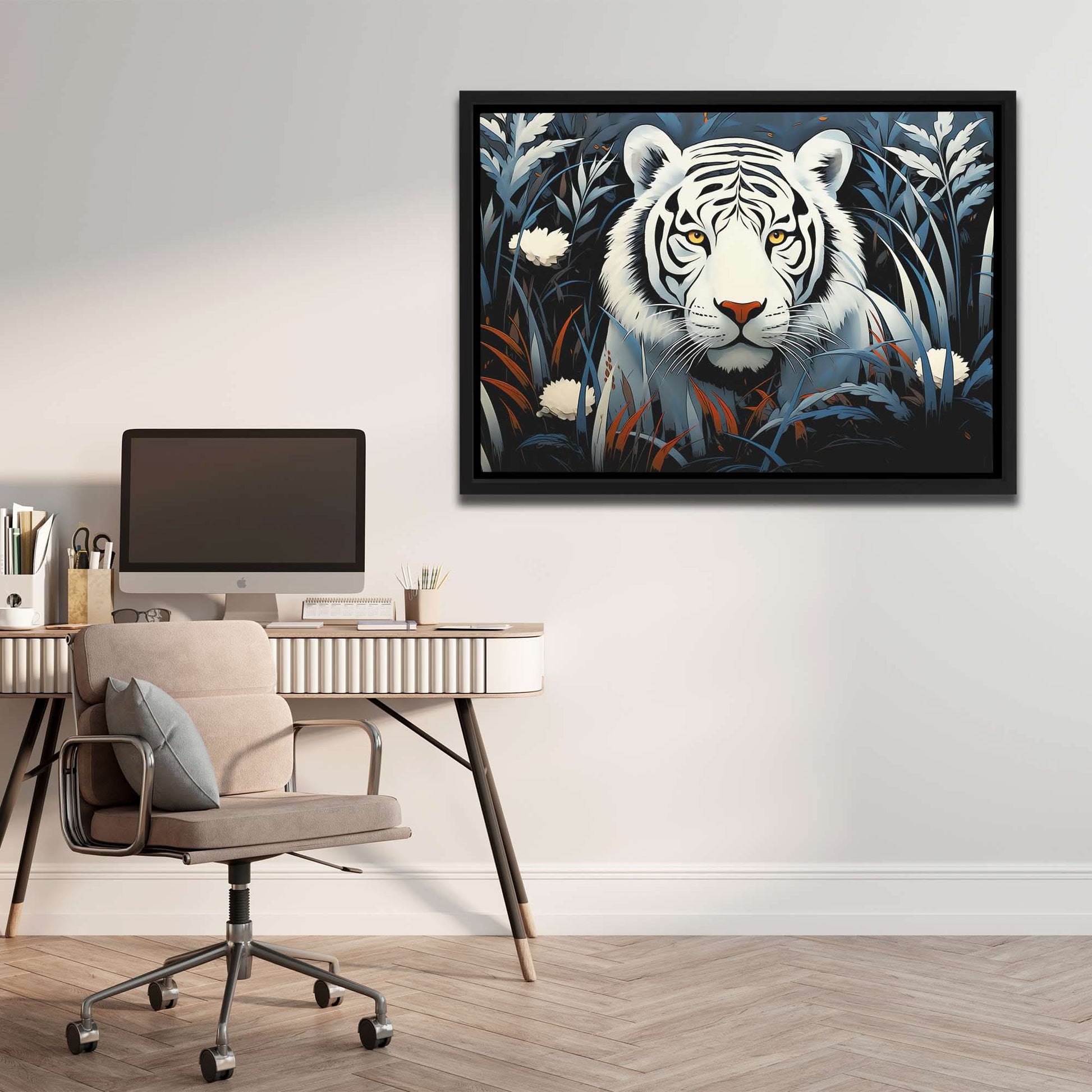Hiding Tiger - Blue Big Cat Canvas Print