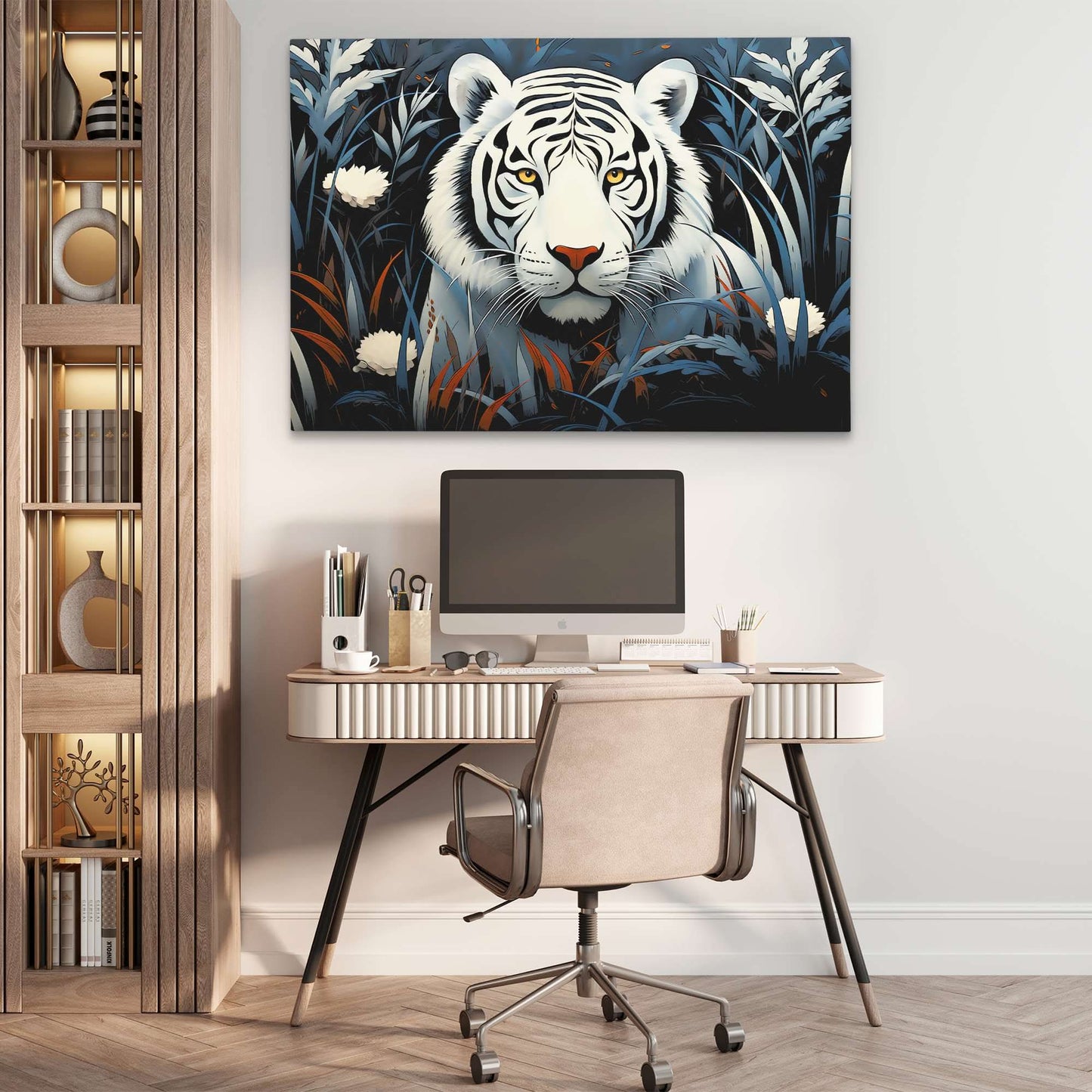 Hiding Tiger - Blue Canvas Wall Art