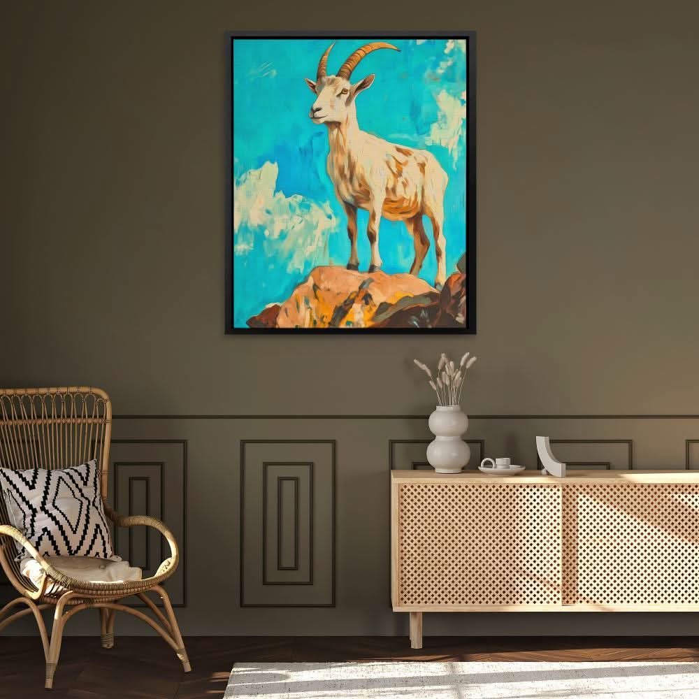 High Altitude Goat - Man Cave Wall Art in Black Frame