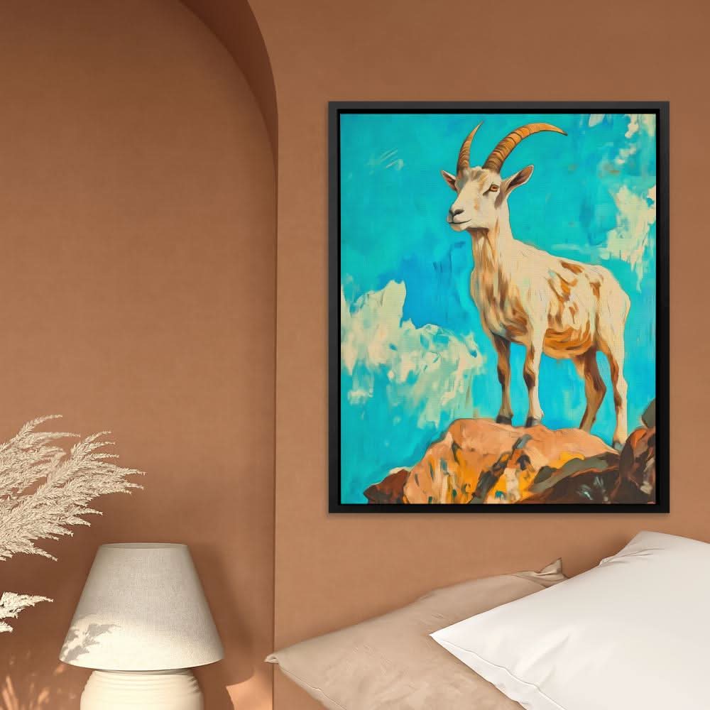 High Altitude Goat - Beige Canvas Wall Art
