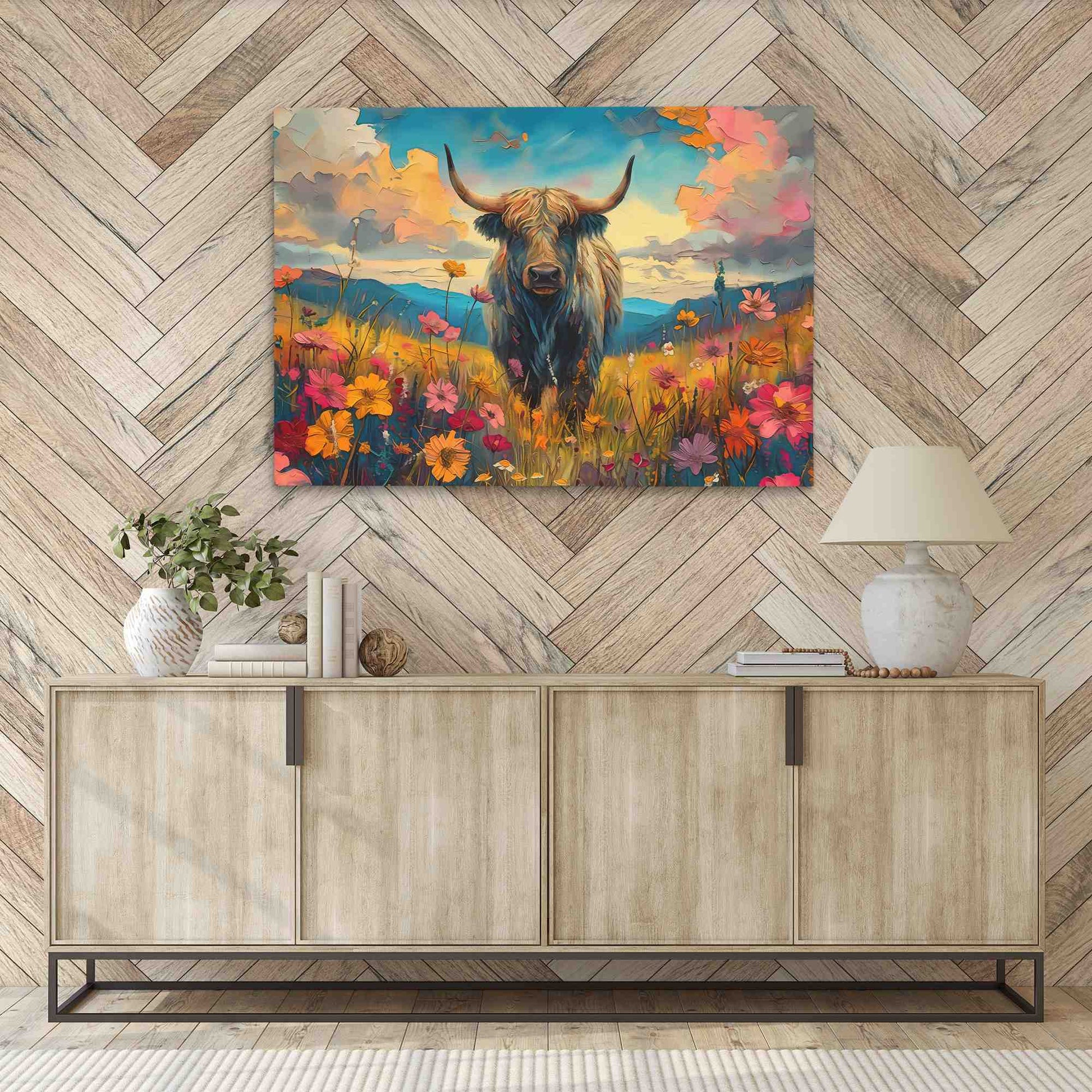 Highland Horns - Bull Wall Art in Black Frame