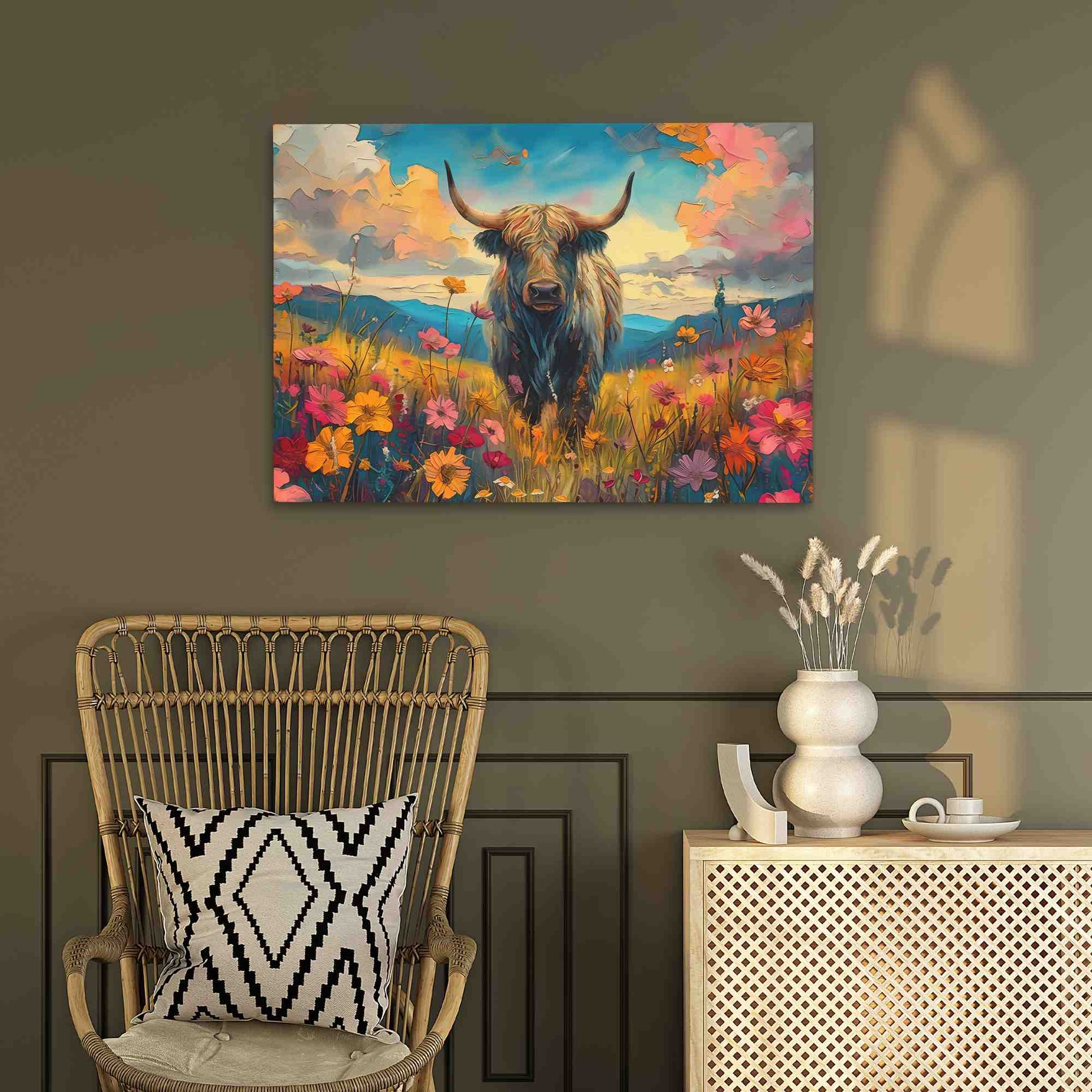 Highland Horns - Colorful Canvas Wall Art