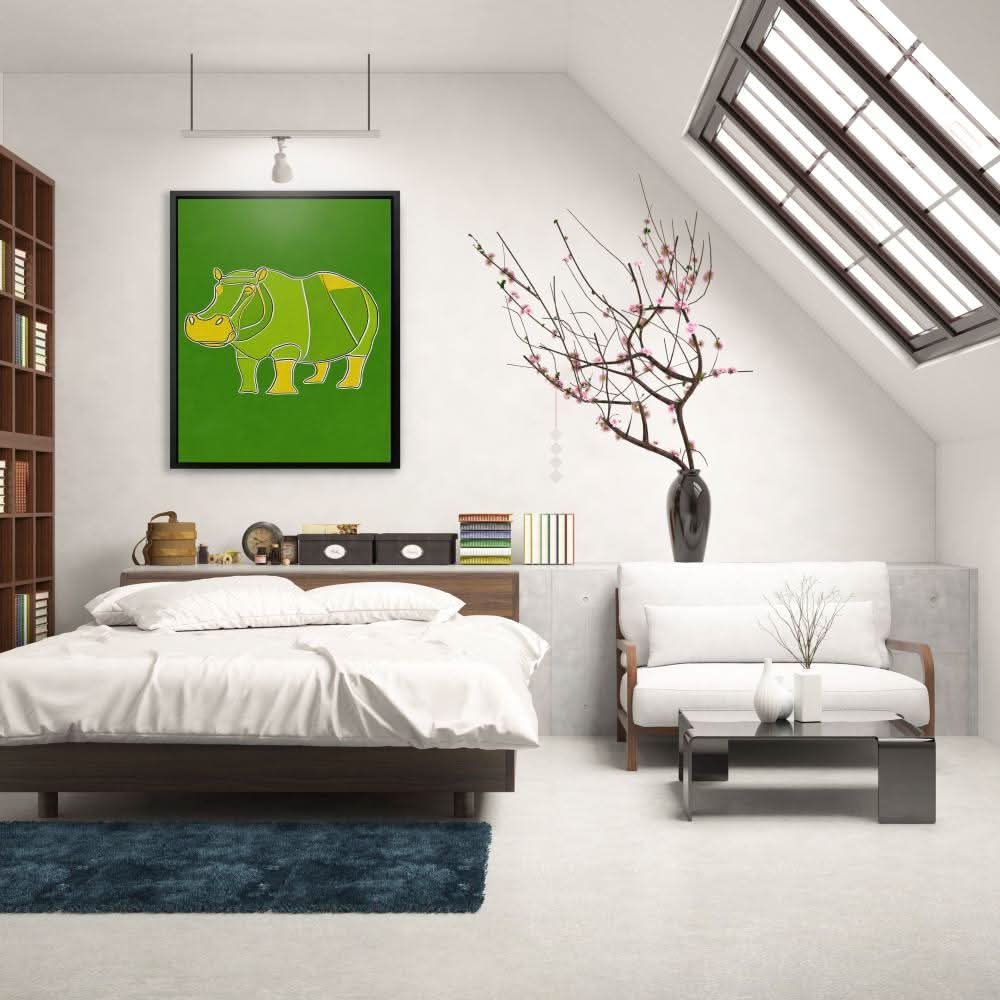 Hippo Doodle - Contemporary Wall Art in Black Frame