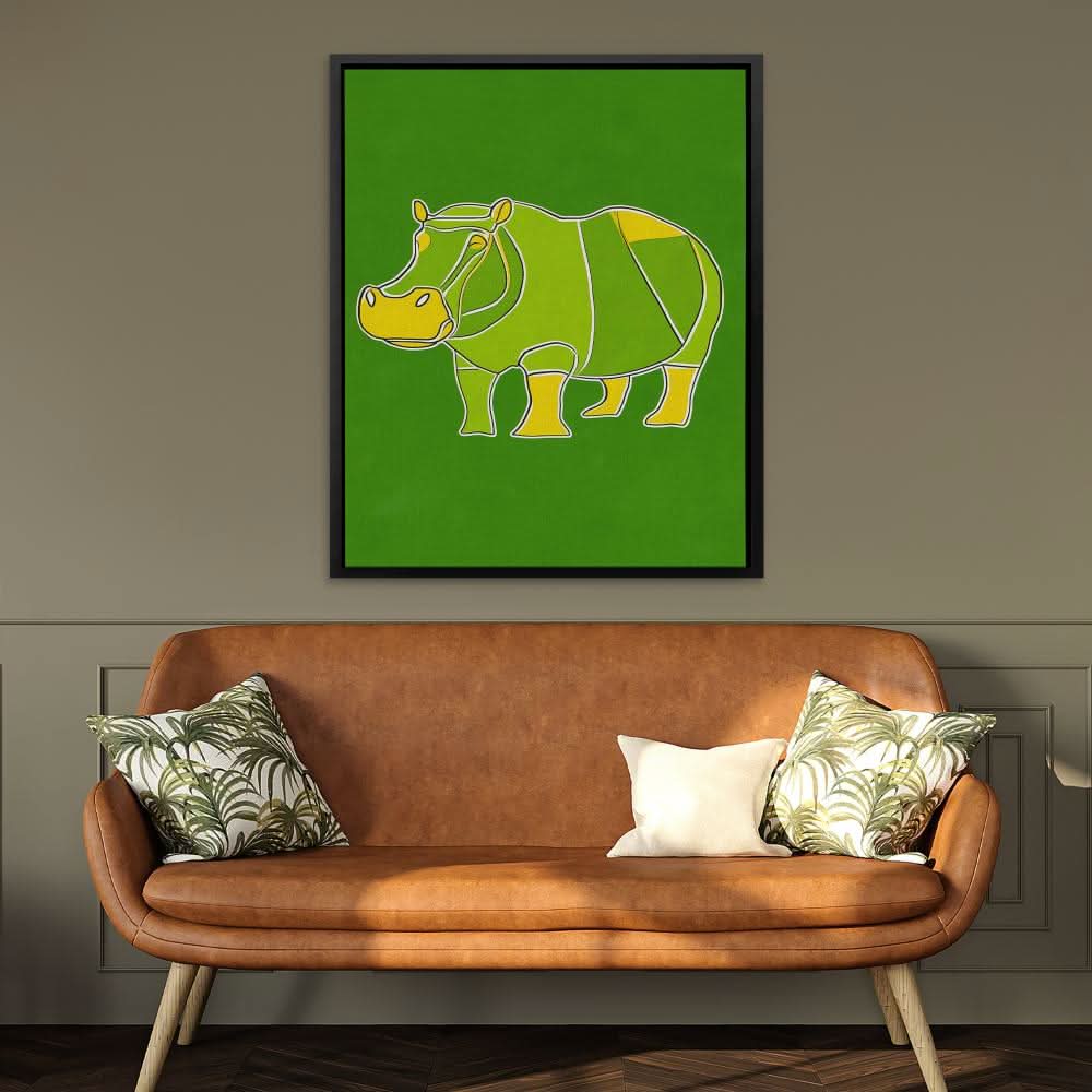 Hippo Doodle - Green Nature Canvas Print