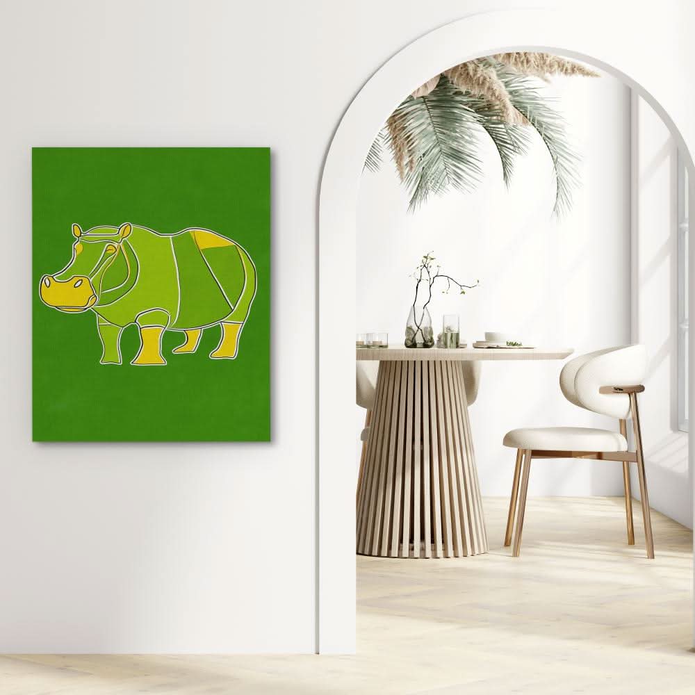 Hippo Doodle - Nature Wall Art in Black Frame