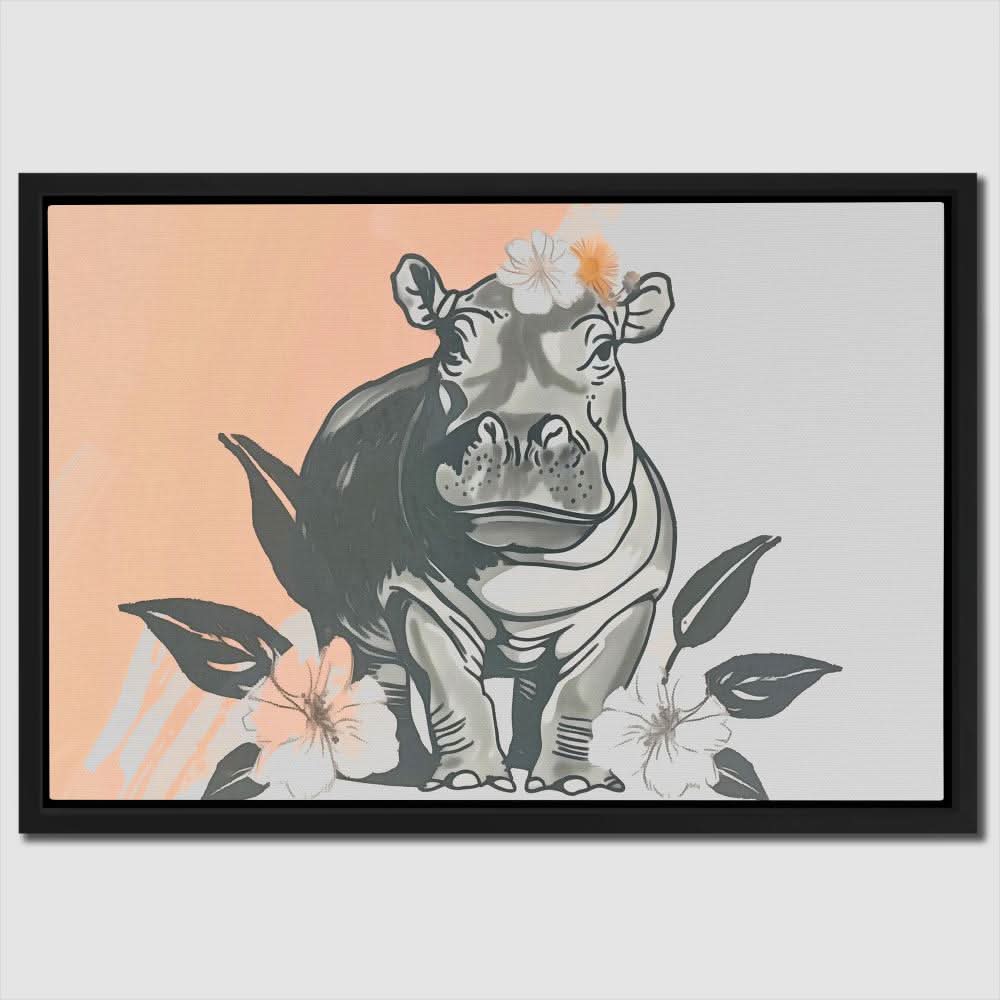 Hippo Flower Dance - Pastel Baby Animal Canvas Print