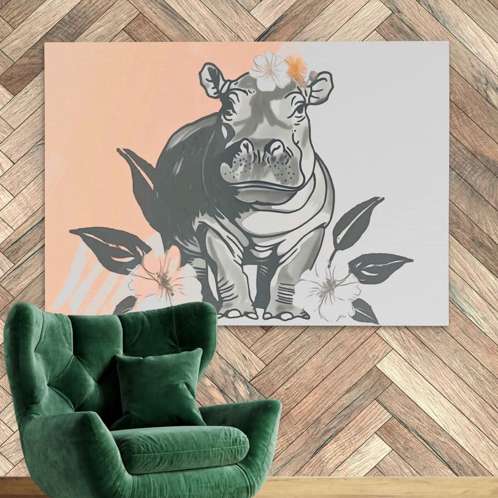 Hippo Flower Dance - Animals Art for Bedroom