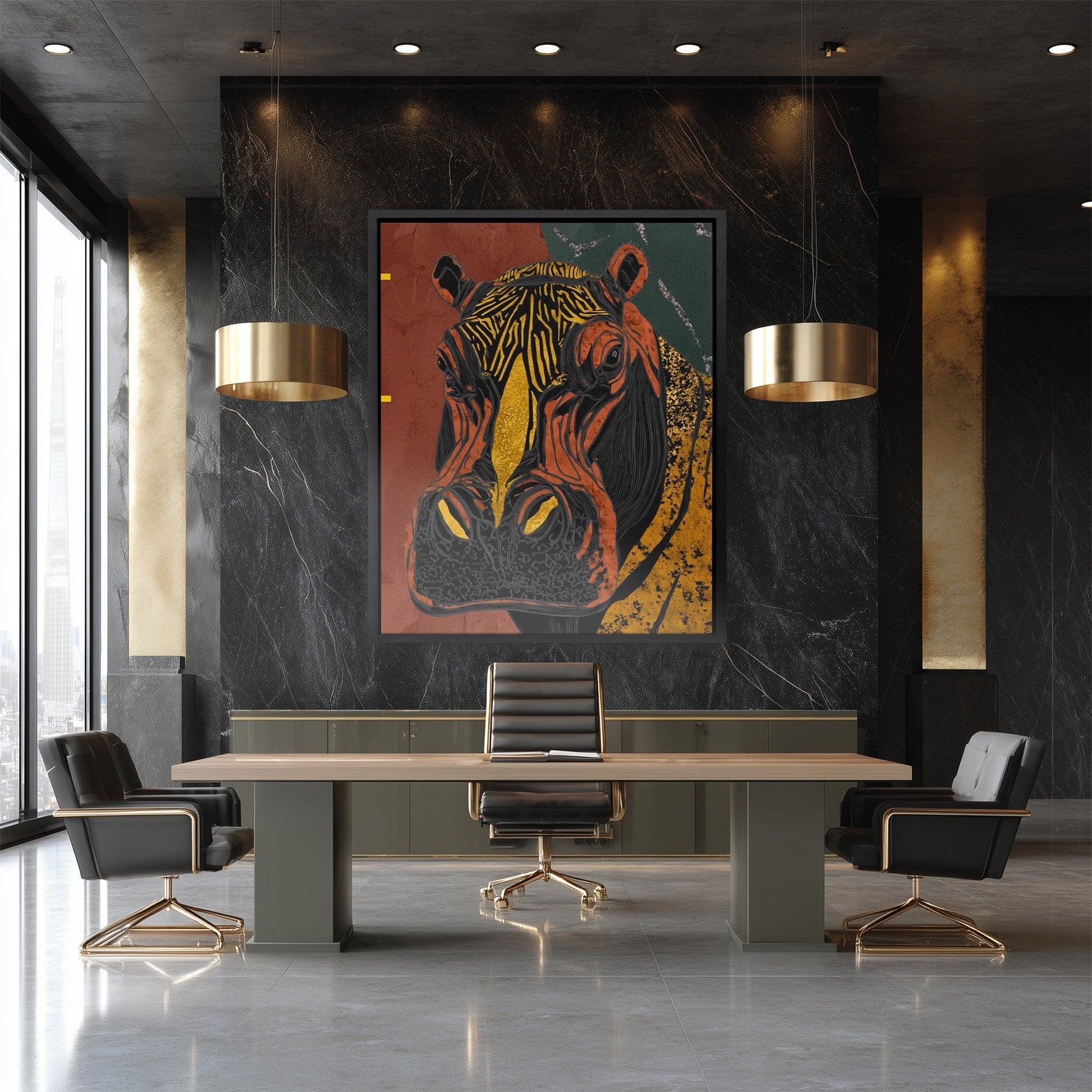 Hippo Golden Throne - Luxury Wall Art