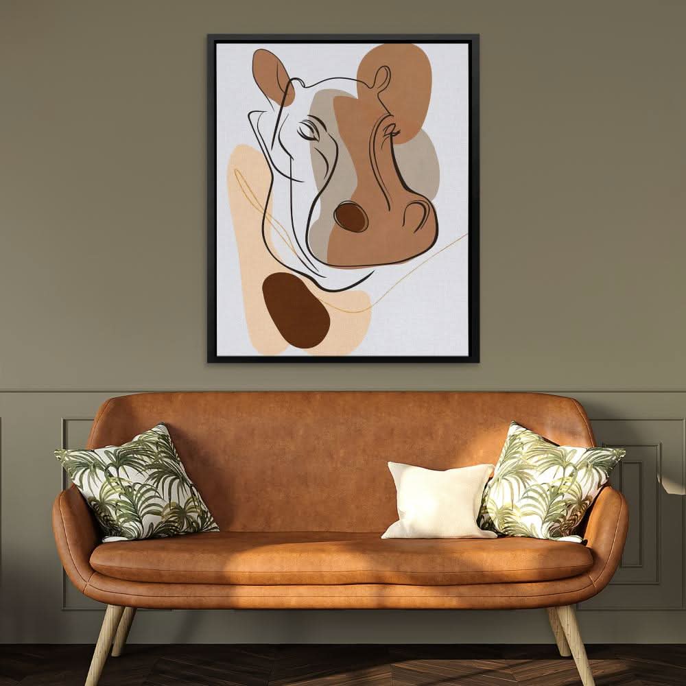 Hippo Head - Abstract Wall Art in Black Frame