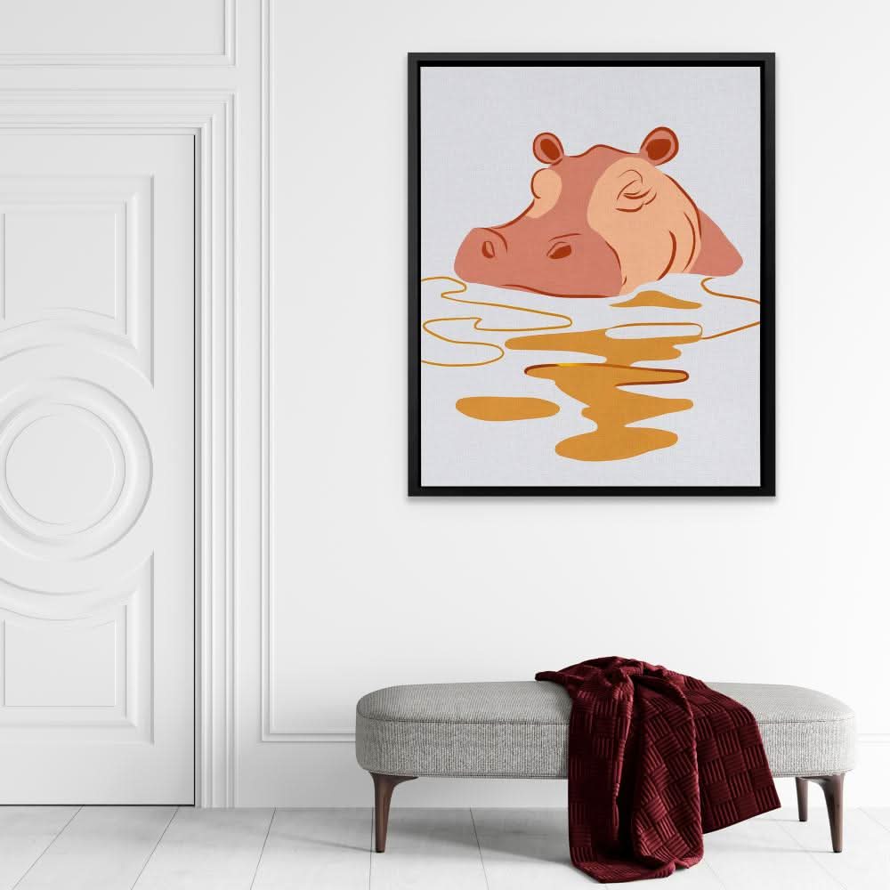 Hippo Sleeping - Minimalist Brown Canvas Wall Art
