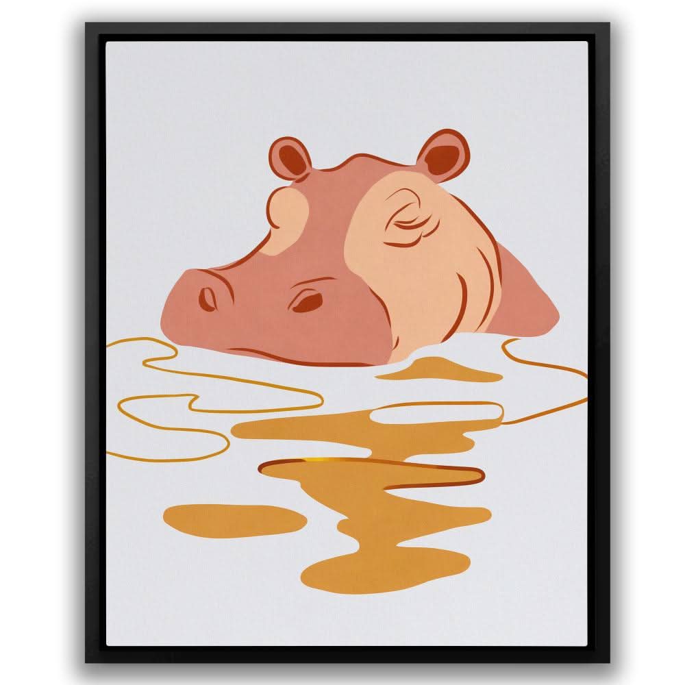 Hippo Sleeping - Beige Wall Art for Kids Room
