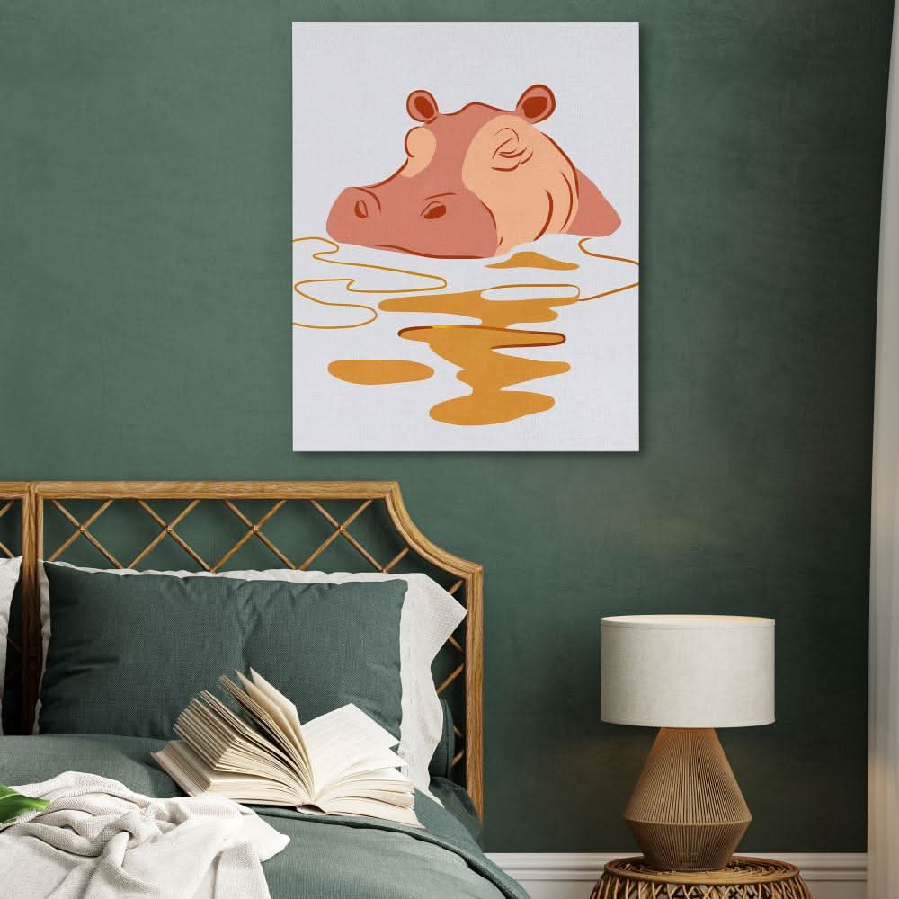 Hippo Sleeping - Contemporary Wall Art in Black Frame