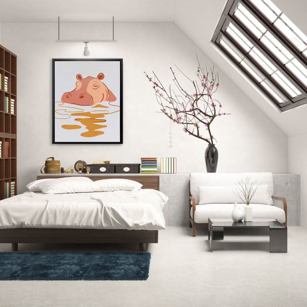 Hippo Sleeping - Beige Nature Canvas Print
