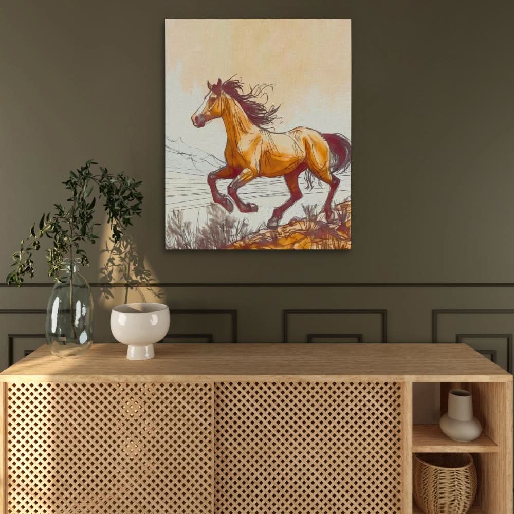 Horse Doodle - Country and Farm Wall Art in Black Frame