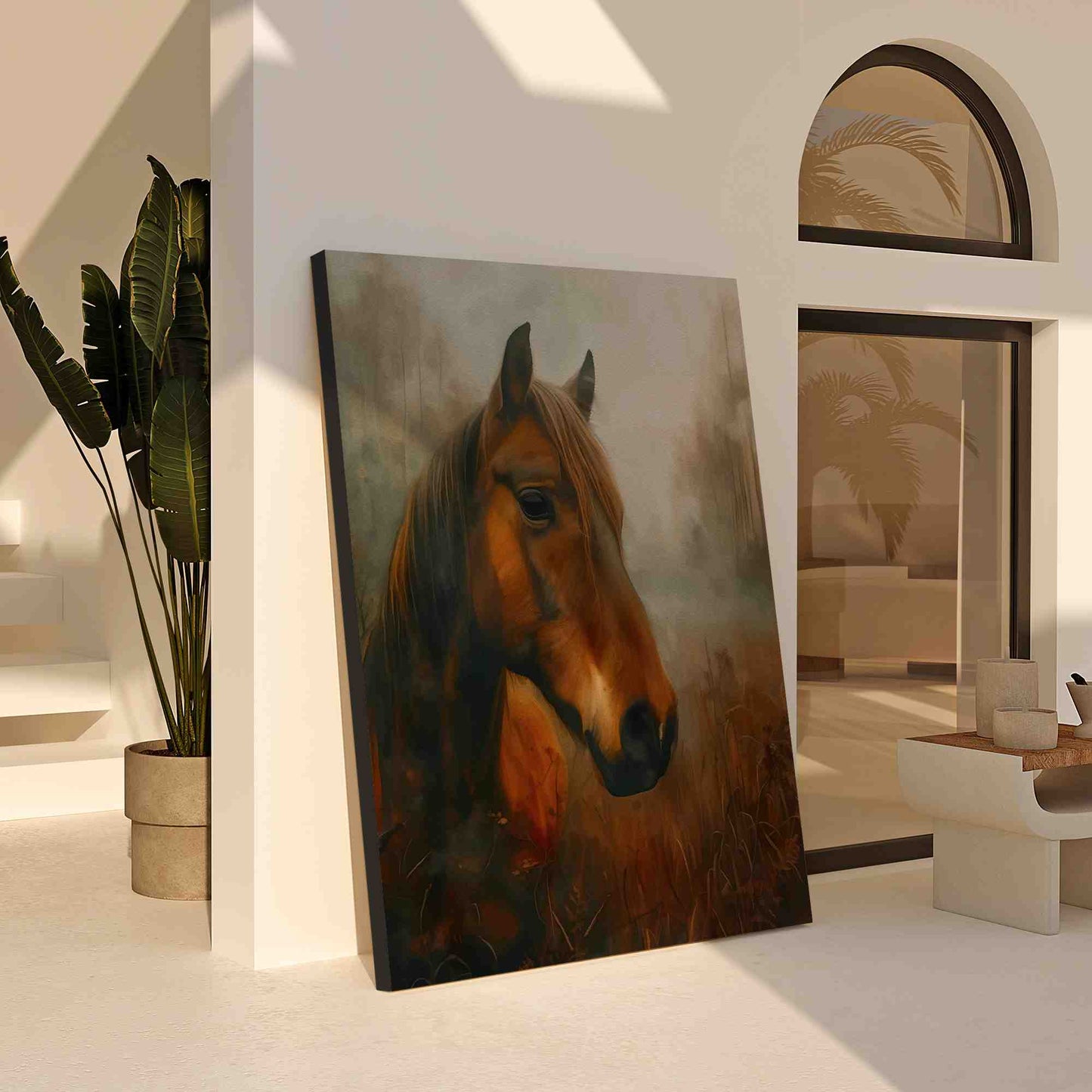 Horse Meadow - Watercolor Wall Art in Black Frame