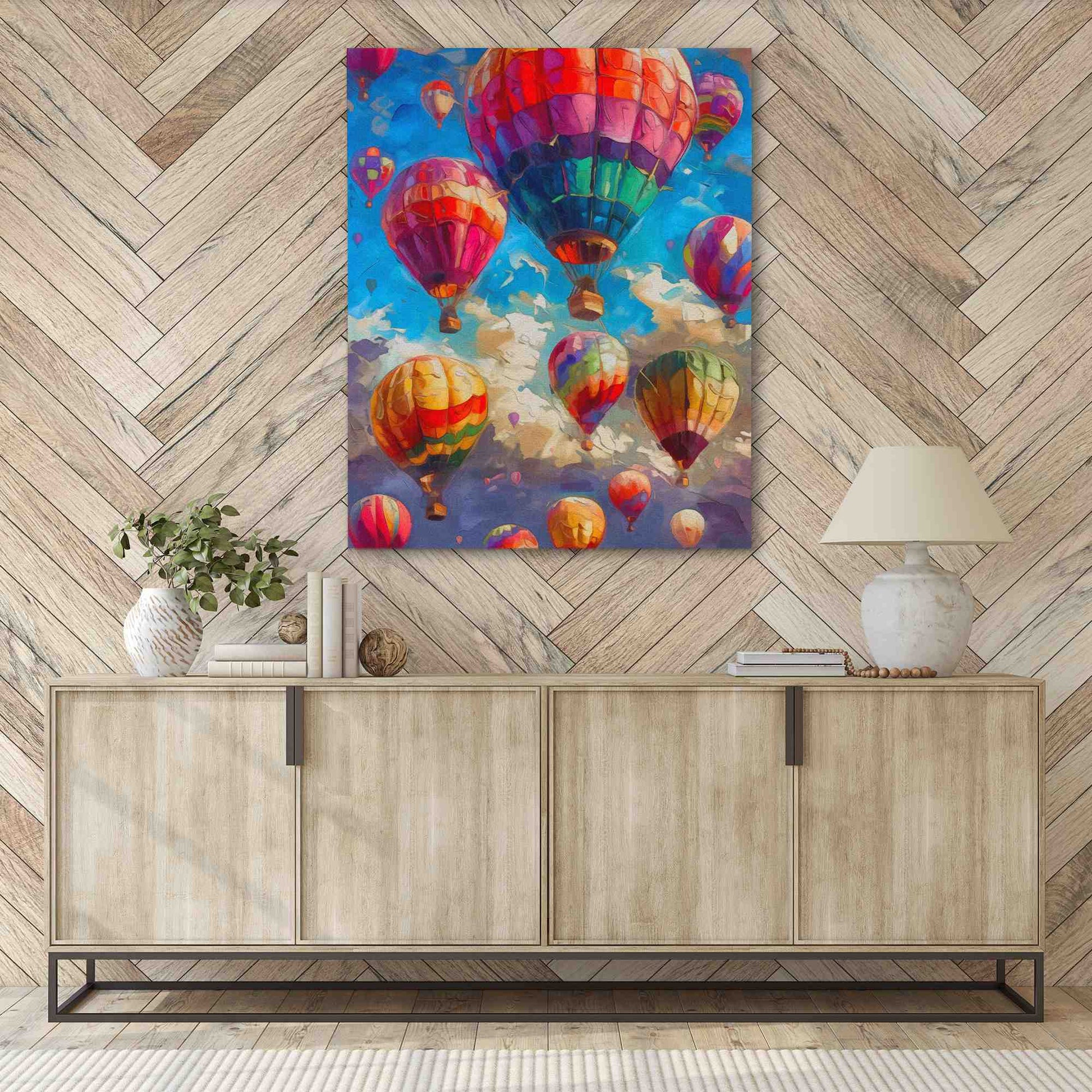 Hot Air Balloon Festival - Clouds Wall Art in Black Frame
