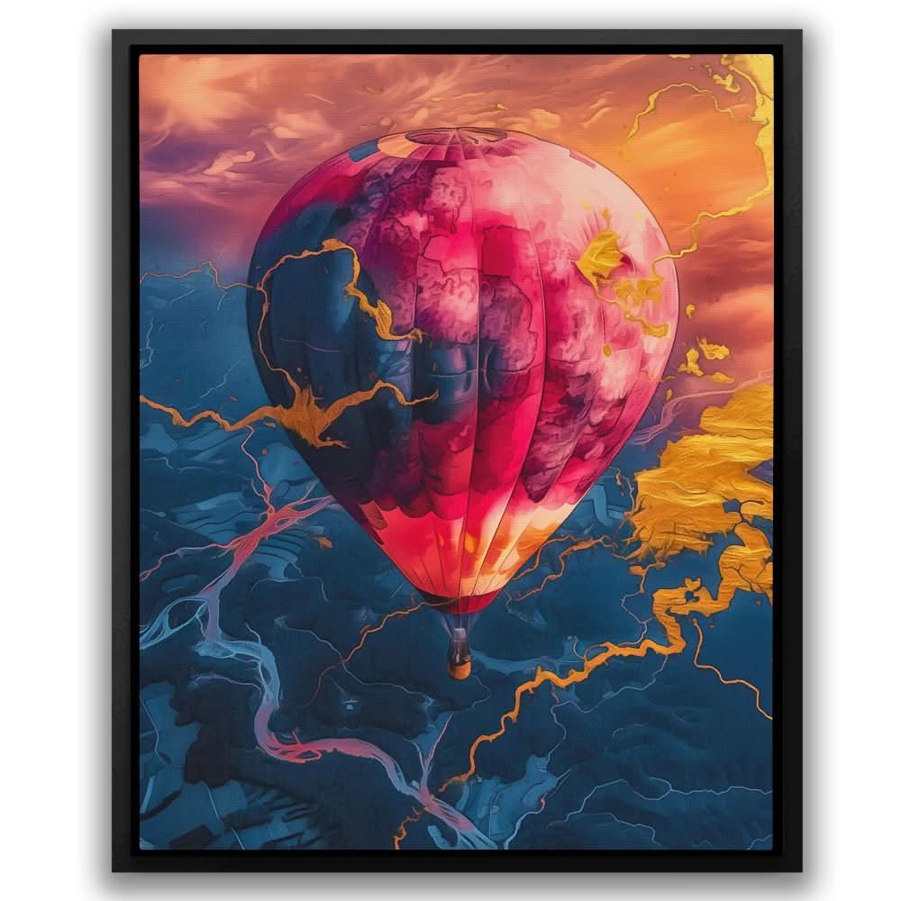 Hot Pink Air Balloon - Modern Wall Art in Black Frame