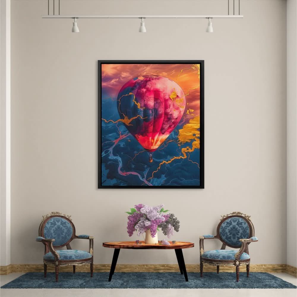 Hot Pink Air Balloon - Colorful Wall Art for Living Room
