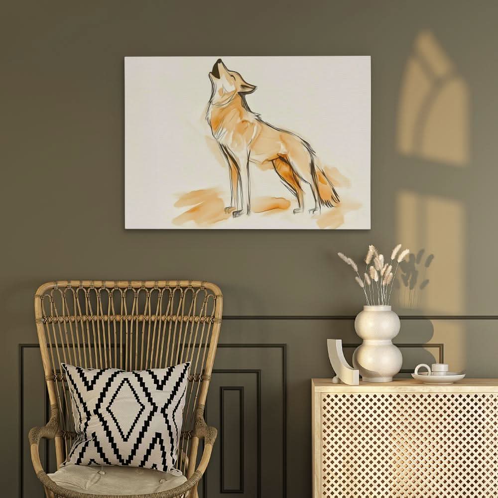 Howling Beige Wolf - Animals Art for Hallway