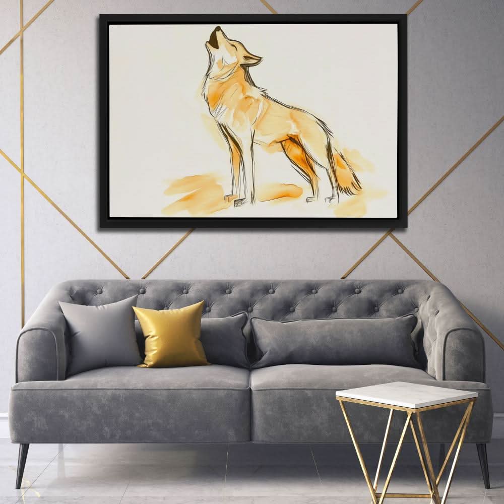 Howling Beige Wolf - Large Minimalist Canvas Print
