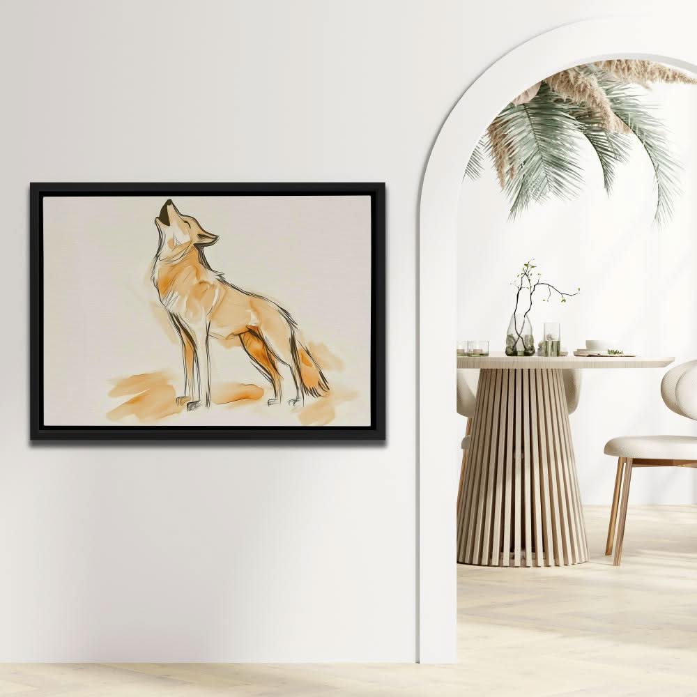 Howling Beige Wolf - Beige Wall Art for Office