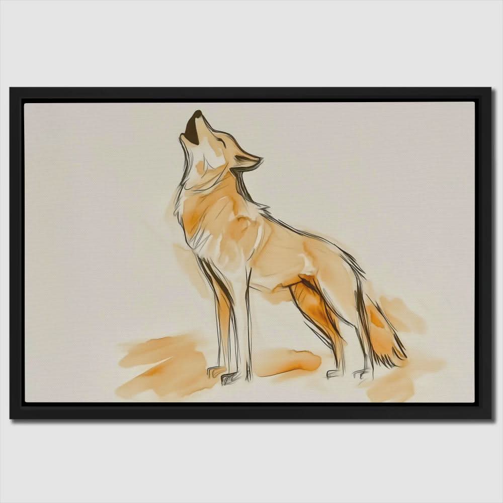 Howling Beige Wolf - Minimalist Beige Canvas Wall Art