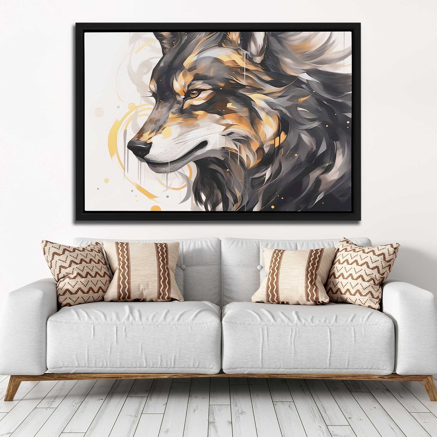 Howling Gold - Black Wolf Canvas Print