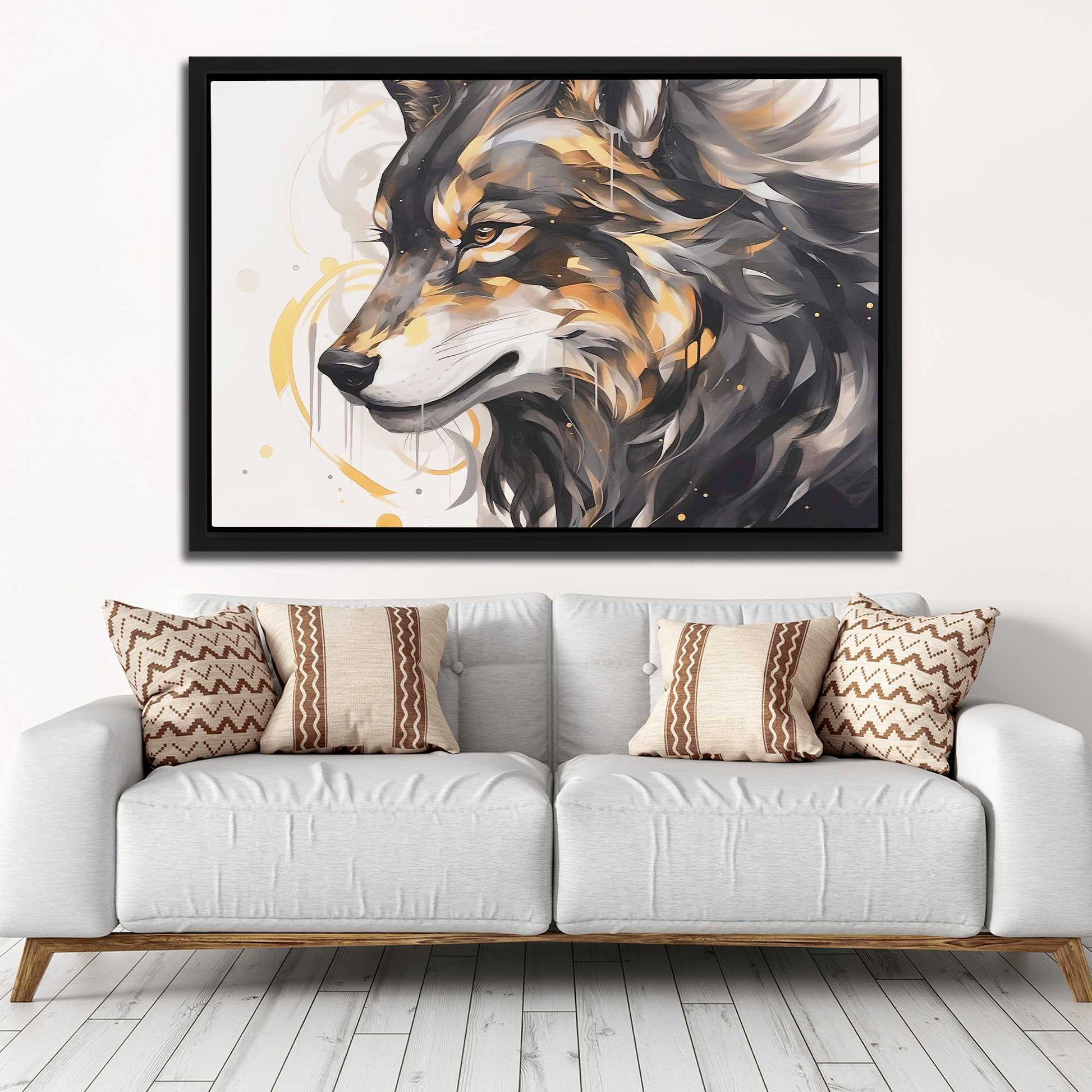 Howling Gold - Black Wolf Canvas Print