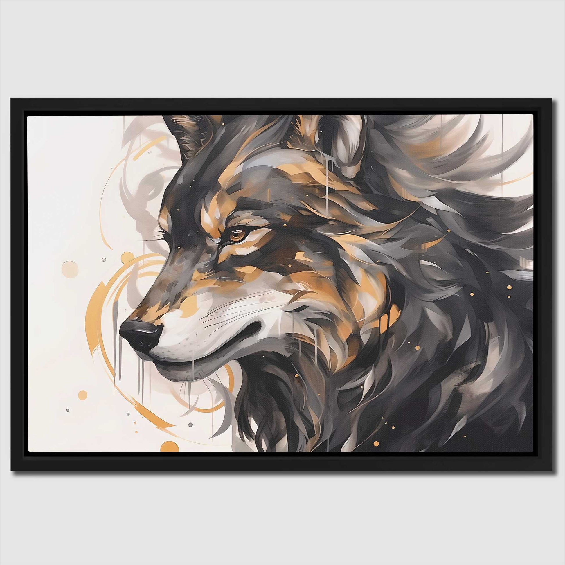 Howling Gold - Wolf Wall Art in Black Frame