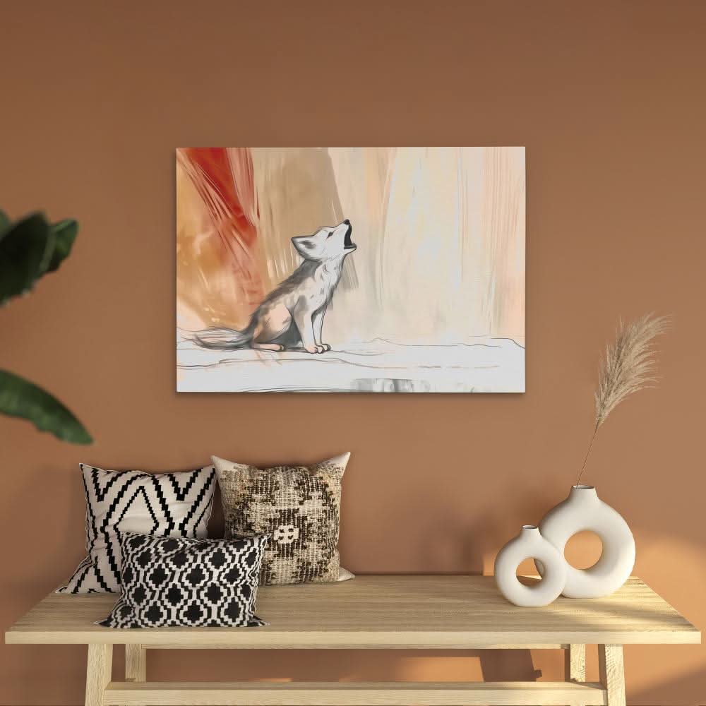 Howling Wolf Cub - Beige Baby Animal Canvas Print