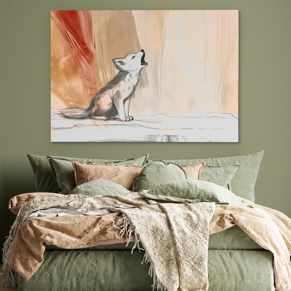 Howling Wolf Cub - Watercolor Wall Art in Black Frame