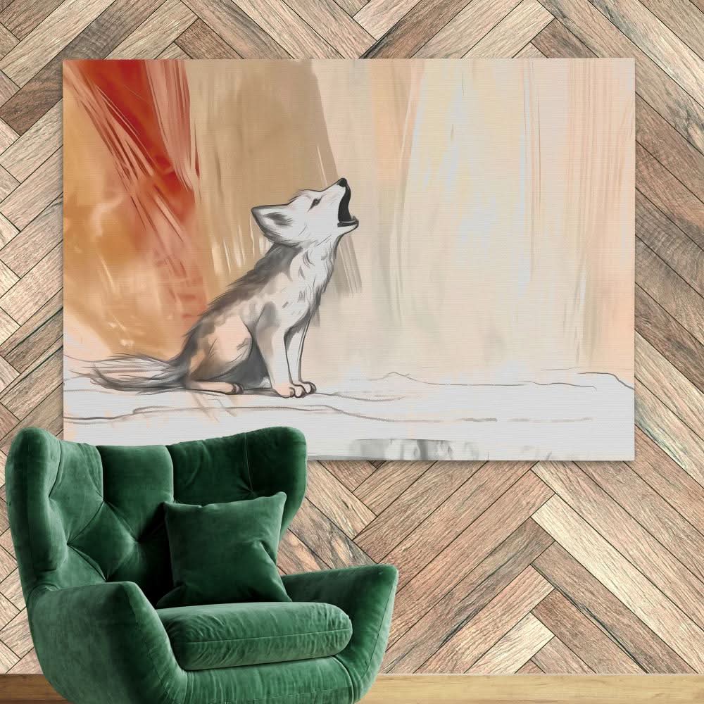 Howling Wolf Cub - Beige Wall Art for Kids Room