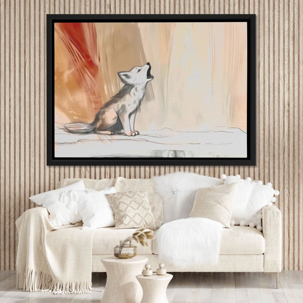 Howling Wolf Cub - Watercolor Beige Canvas Wall Art