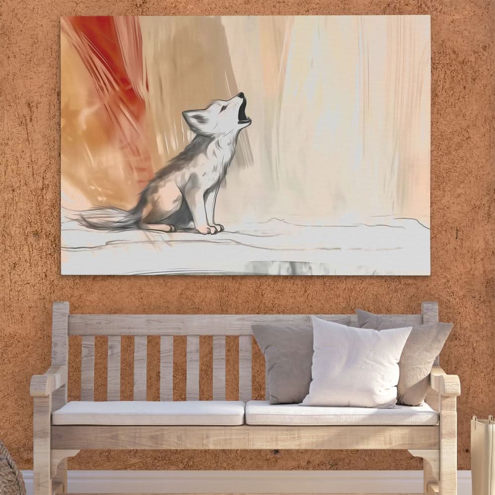 Howling Wolf Cub - Baby Animal Wall Art in Black Frame