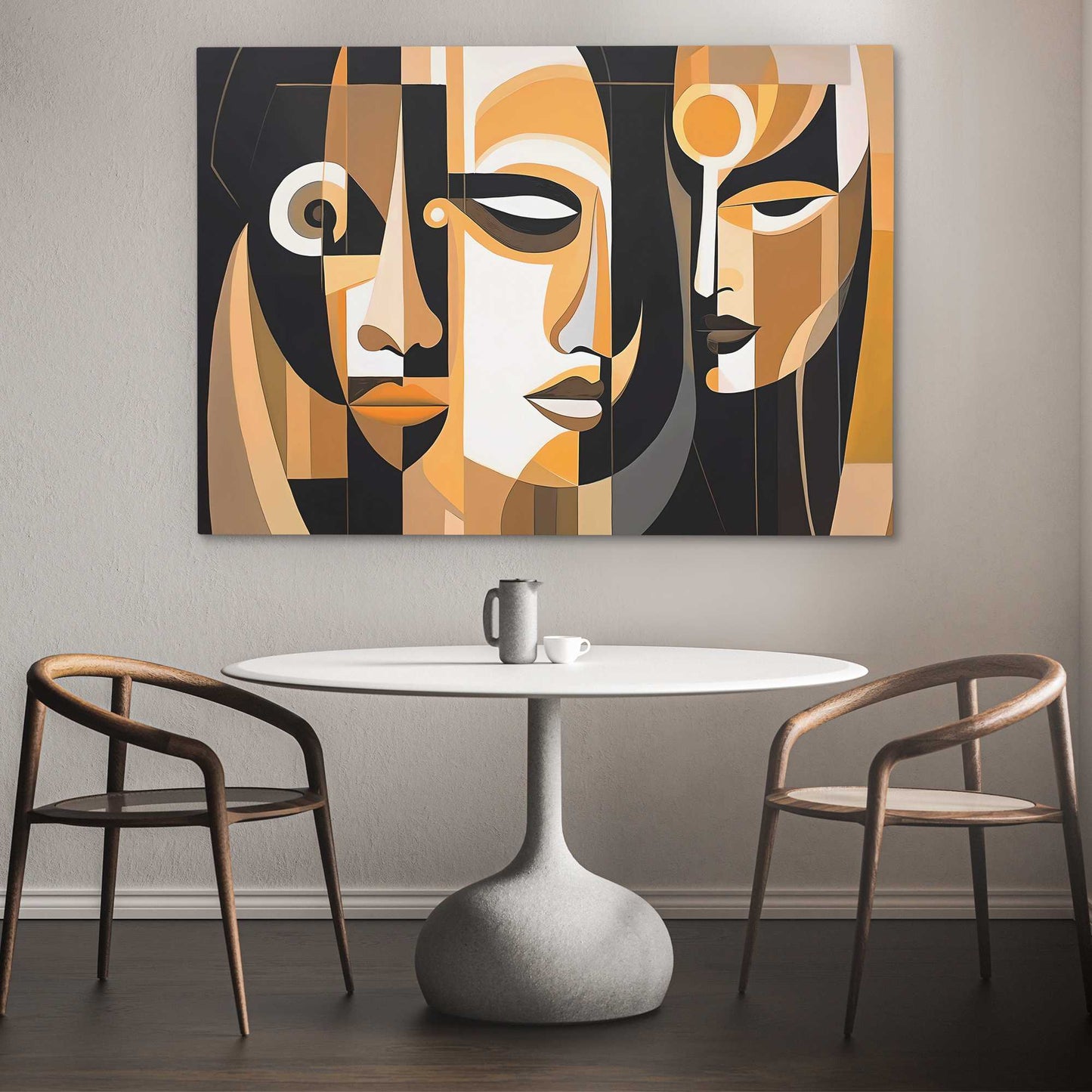 Human Embrace - Geometric Gold Canvas Wall Art